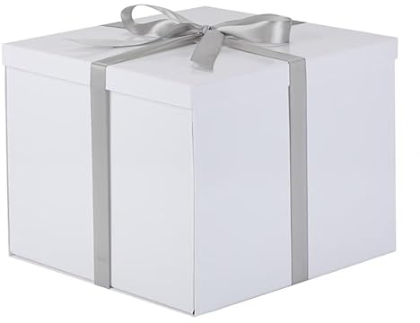 KdmNzoo Geschenkbox mit Deckel 32 x 32 x 25 cm groß xxl, Geschenkbox mit Schleifen, Grußkarten, Raffia Hamper Shreds für Weiß