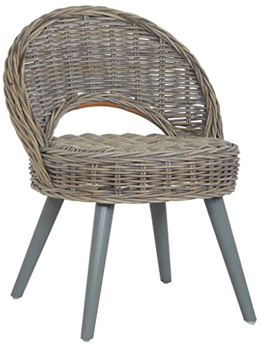 Qnhdfrt Grauer Kubu Rattan Sessel mit Holzbeinen Bequemer Loungesessel für Wohnzimmer Schlafzimmer Modernes Design Robust Größe 60x60x79 cm
