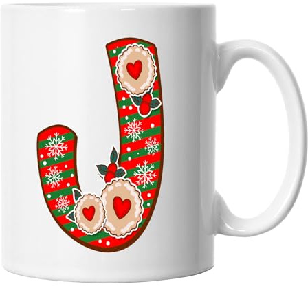 Christmas Alphabet Letter J Mug, Secret Santa Xmas Letter J Mug