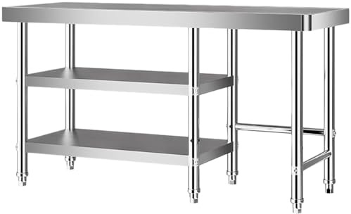 KCCRHIN Mesa De Trabajo Inoxidable Profesional, 3 Niveles, Mesa De Preparación De Alimentos Duradera, Altura Ajustable, Mesada Cocina INOX para Cocina De Restaurante, Bar, Hotel,100x40x80cm