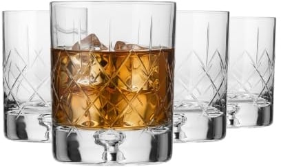Krosno – Bicchieri da whisky, bourbon e scotch 250 ml, set da 4 – Collezione Saga – Bicchiere in cristallo, intagliato – Fatti a mano – Ideale come regalo