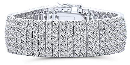 Bling Jewelry Klassischer Brautschmuck Sechsreihiges Modisches Statement AAA CZ Cubic Zirkonia Breites Tennisarmband Für Frauen Hochzeit Versilbertes Messing 7 Zoll