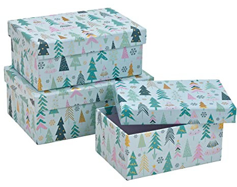 itsisa 3tlg. Geschenkboxen Set Winterwald - Kartonagen, Geschenkkarton, Geschenkschachtel, Weihnachten