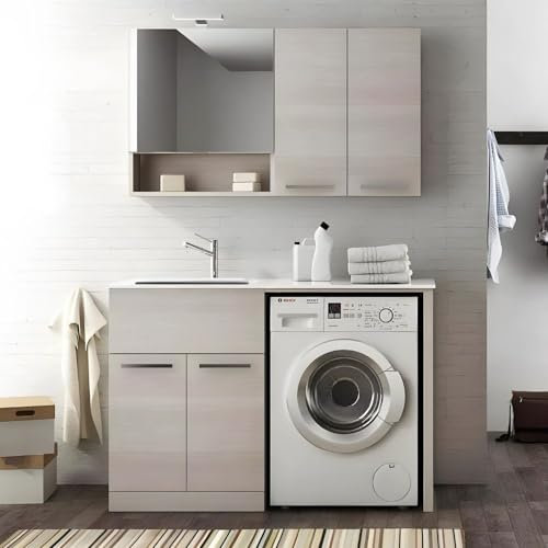 Dafne Italian Design - Mobiletto Bagno Salvaspazio Lavanderia Mobili, Mobile Lavatrice Asciugatrice con Lavabo (L127 cm P50 cm) Coprilavatrice da Interno (Personalizzabile per Colore e Dimensioni)