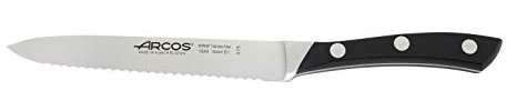 Arcos Serie Terranova, Cuchillo Tomatero, Hoja de Acero Inoxidable Forjado Nitrum 130 mm, Mango de Polioximetileno, POM color Negro