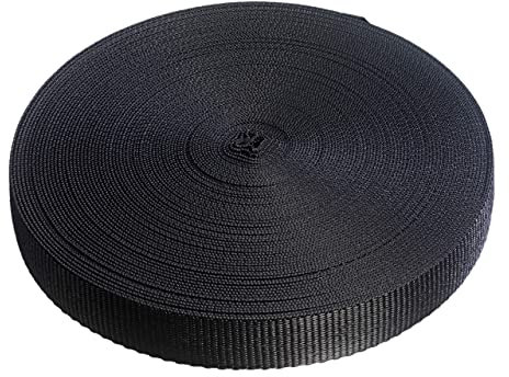 Polypropylen-Gurtband, 25 mm breit, Schwarz, mit einer Bruchdehnung von 440 kg, zur Verwendung als Spann- und Zuggurt, Schwarz , 50 m