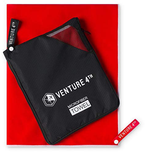 VENTURE 4TH Schnell trocknendes Mikrofaser-Handtuch – geruchsresistent, Hochleistungs-Handtücher für Fitnessstudio, Camping, Reisen, Yoga und Strand (rot-weiß, groß) – inklusive reißfester Tasche