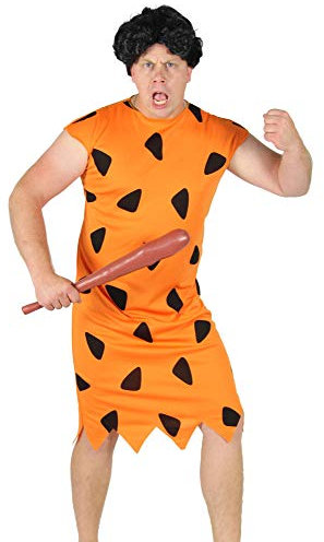 Foxxeo orange schwarzes Steinzeit Herren Kostüm für Fasching und Karneval Paarkostüm Partnerkostüm Erwachsene Größe L