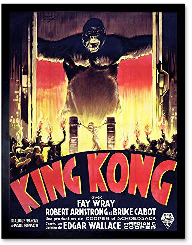 Wee Blue Coo Film King Kong Horror Monster Art Print Framed Poster Wall Decor Kunstdruck Poster Wand-Dekor-12X16 Zoll