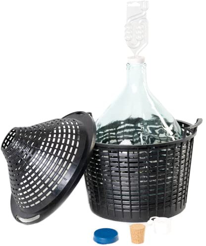 MIKONI Globo de vino de 10 l con cesta + tubo de fermentación + 3 corchos, cesta de plástico, globo de cristal, cubo de hielo, globo de fermentación, barril de vino, galón, botella de planchado,