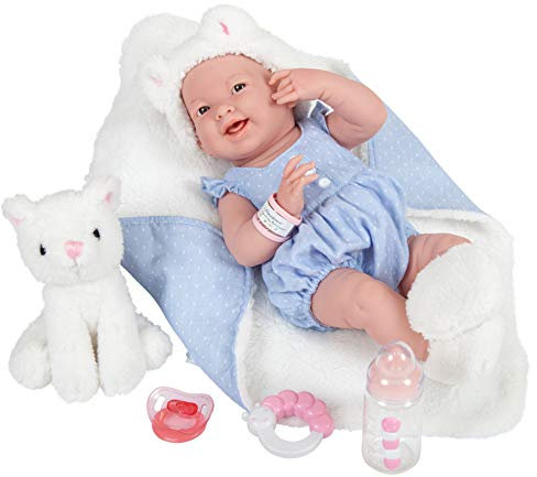 jc toys 18062 Atributo no aplicable al producto Teddybär Babypuppe, La Newborn Baby Play, Blau/Weiß