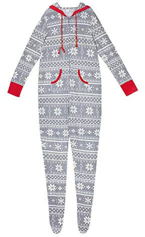 Pyjamas Assortis Festival de Noël à Pieds Avec Capuche - Jumpsuit Onesie Elf Pour Hommes Femmes Enfant
