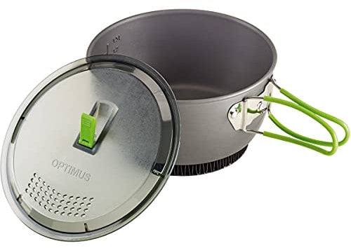 Optimus Terra Xpress HE Kochtopf 1,75 L – Leichter Camping-Topf mit Antihaftbeschichtung, Butterfly-Griffen & Siebdeckel | Outdoor Topf für Trekking, Bushcraft & Biwak