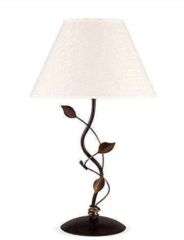 Helios Leuchten Tischlampe Florentiner, Hygge LED Tischleuchte antik-braun, florale Lampe Stoffschirm, Nachttischlampe Landhaus, Schreibtischleuchte, Leuchte Wohnzimmer Schlafzimmer