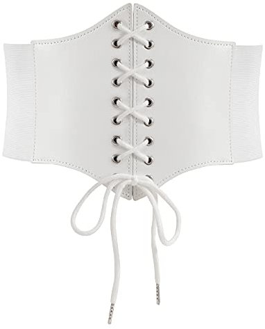 WERFORU Frauen Tied Waspie Gürtel,Breiter Schnürgürtel Korsett Elastische Taille Gürtel für Halloween Party Weiß