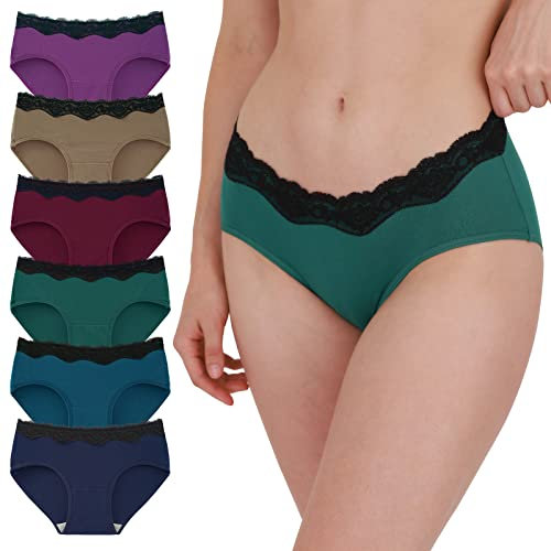 INNERSY Culotte Femme Coton Stretch sous Vetement Dentelle Sexy Slip Taille Basse Lot de 6 (46, Multicolore Foncé)