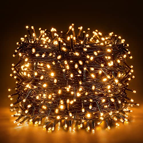 Ulinek 100M 1000LED Lichterkette Weihnachtsbaum Strombetrieben Weihnachtsbeleuchtung außen warmweiß LED Lichterkette außen wasserdicht mit 8 Modi für Weihnachten Baum Haus Balkon Garten Hochzeit Party
