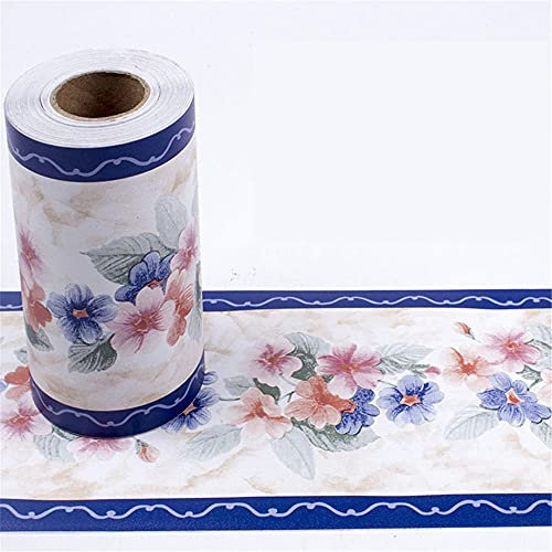 Dostear BordüRe Selbstklebend Kinderzimmer Tapeten Wohnzimmer Wanddeko Badezimmer 3d Fliesenaufkleber Wandleisten Rosa blaue Blume 10 X 1000CM