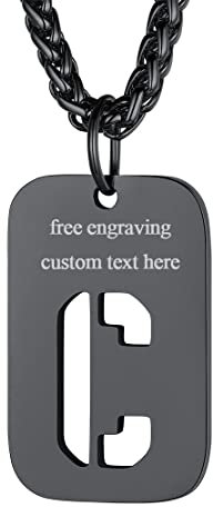 FindChic personalisierter Kettenanhänger Herren Armee Stil Dog Tag Anhänger mit Buchstabe C Männer Anhänger