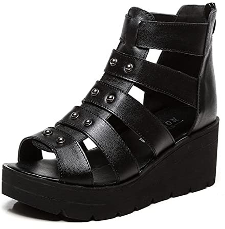 WUHX Damensandalen Open Toe Riemchen Ausschnitt Caged Chunky High Heels Kleid Sandalen,Black-35