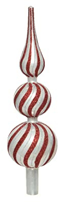 Christbaumspitze Glas 31cm hoch, D=8cm Streifen Muster gestreift Weihnachtsbaumspitze rot weiß