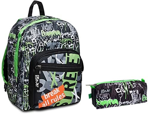 SJ GANG SJ Rucksack, Schulranzen für Grundschule, ab 1. Klasse, Schulrucksack mit Doppelfach,Geräumige Schultasche für Mädchen und Jungen, mehrfarbig/Muster Portapenne, Nero, Scuola & Tempo Libero