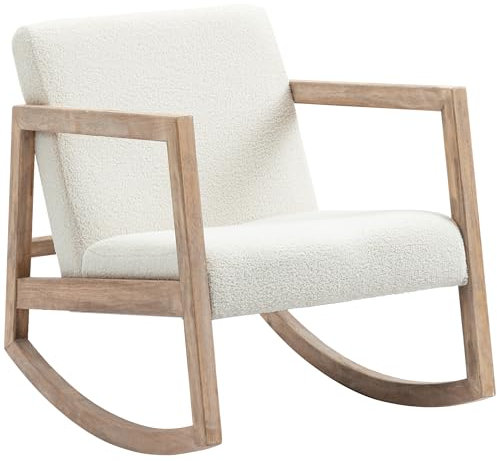 HOMCOM Mecedora Tapizada en Borreguito Silla Mecedora con Patas de Madera de Caucho y Reposabrazos Sillón Relax Carga 150 kg para Dormitorio Salón Crema