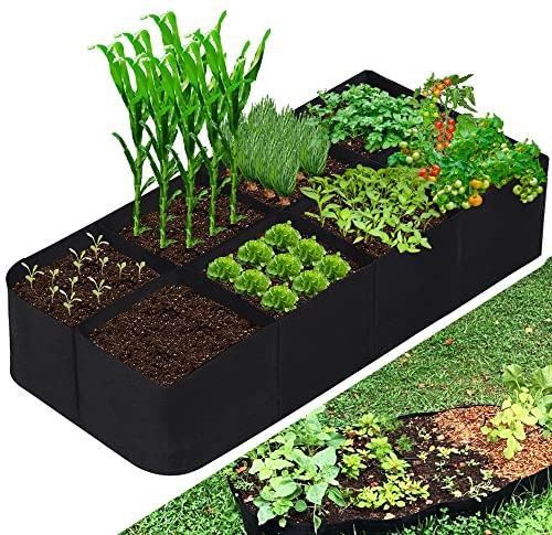 CJGQ Jardinière surélevée en Tissu, 500 litres, 8 grilles, Sacs de Culture pour Plantes, 9,1 x 1,8 m, Lits surélevés Respirants pour la Culture de légumes, Pommes de Terre, Fleurs, récipient de