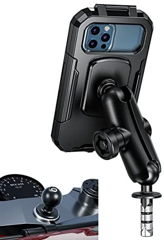 iMESTOU Soporte Impermeable para Teléfono de Horquilla de Motocicleta Antiladrón con Base de Bola de Aluminio de 1 Pulgada, Rotación de 720° para Teléfonos Inteligentes de 3.5 a 6.1 Pulgadas (S)