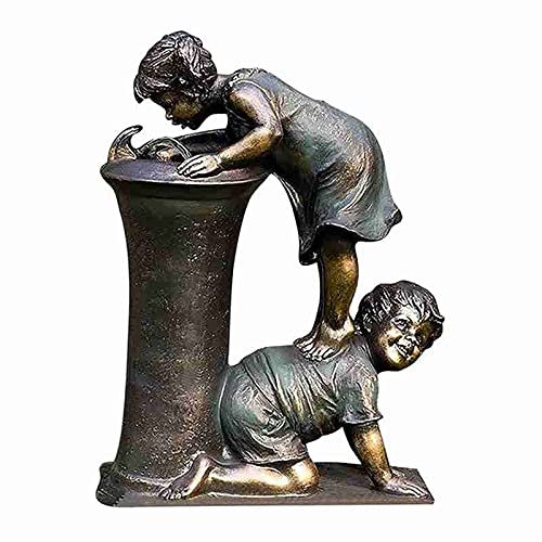 LUCBEI Gartendekorationen Pumpende Wasser Kleine Junge Mädchen Garten Statue Presse Pumpe Outdoor Girls Figur Dekors Skulptur Home Yards Pool Ornamente Feengarten-Zubehör (Color : Dark Grey)