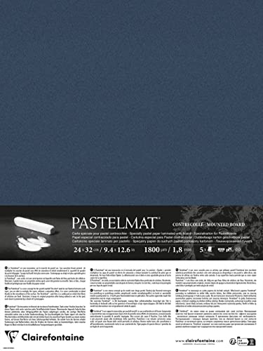 Clairefontaine 796014C - Pastelmat Laminated Paper - 5 Laminated Sheets Special Card for Dry Pastels - 24x32 cm 360g 1.8 mm - Dark Blue - Made in France