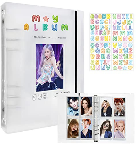 Photocard Binder A5 Kpop Photocard Holder, 200 Pockets Large Capacity Kpop Photo Card Binder, Refillable A5 6 Rings Photo Card Album, Waterproof PVC Free Clear K-pop Album with DIY Letter Sticker