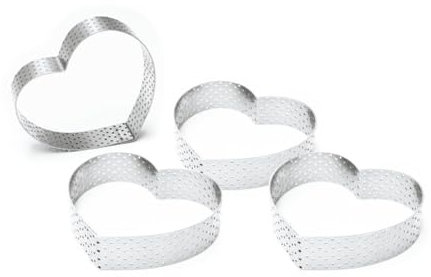 ScrapCooking - 4 Cercles à Tartelettes Perforés Cœurs - Cercles à Tartes Individuels 8,5 x 7,5 cm - Moules Cadres Pâtissiers Inox - Cuisson Uniforme - Accessoires Pâtisserie Gâteau Dessert - 1323
