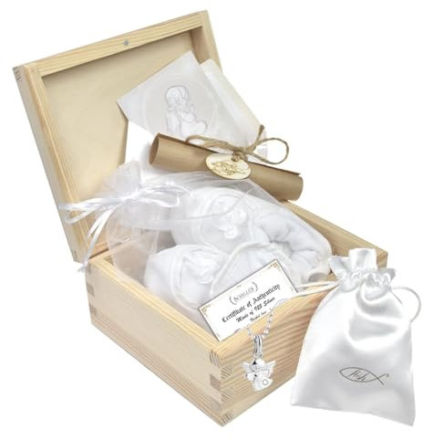 Coffret Cadeau Souvenir Avec Collier En Argent Motif Ange Et Chaussons Faits Main