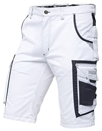 PUMA Workwear Precision X Arbeitsshorts - Kurze Arbeitshose Herren - Robustes, Flexibles Material - Viele Taschen und Reflektoren - Bequeme Passform für Handwerk Gewerbe - Weiß/Anthrazit - Gr. 64