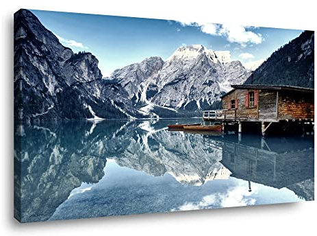 Visario Leinwand Bild Bergsee Nr 4018 80 x 60 cm Leinwand Bild Wanddeko hochwertig Wohnzimmer Büro Druck