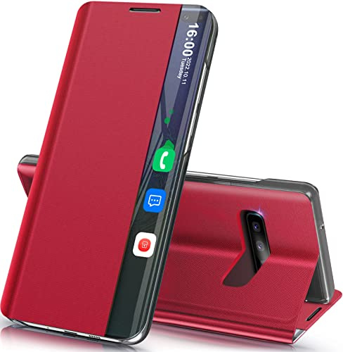 Handyhülle für Samsung Galaxy S10 Plus Hülle Klappbar, Luxus Dünn Spiegel Flip Leder Hard PC Stoßfest Case für Samsung Galaxy S10 Plus 5G Hülle mit Ständer, Clear View für Samsung S10 Plus Hülle