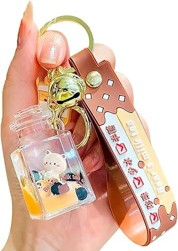CHOOYIH Porte-clés mignon en forme d'ours aux perles avec pendentif en forme de poupée pour fille, Bouteille carrée, 1
