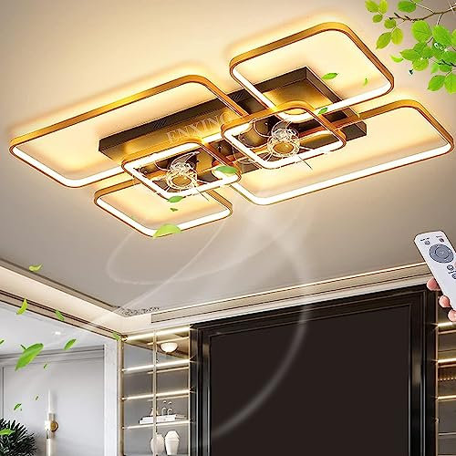 LED Fan Deckenventilator Mit Lampe Fan Deckenleuchte Dimmbar 128W Ventilator-Deckenlampe Neuer Doppelventilator Design Modern Esstisch Wohnzimmer Schlafzimmer Fan Beleuchtung,Mit Fernbedienung ( Color