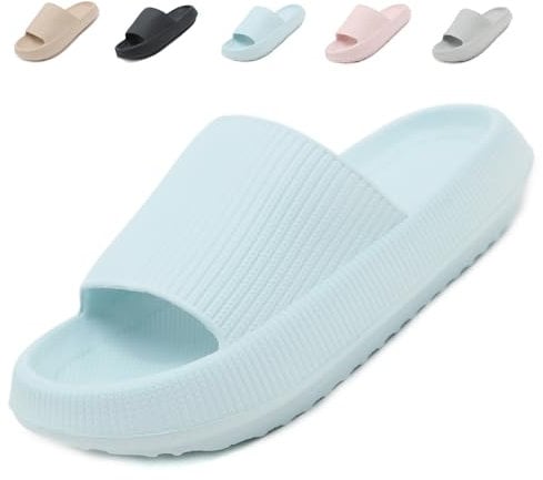 Uniuni Cozislides Original Slippers Damen Badelatschen Wolken Schuhe Cloudyzz Schlappen Leichte Weiche Cozy Slides Bequeme Eva Hausschuhe Dicke Sohle Sommer rutschfeste Dusch Badeschuhe Blau 42/43