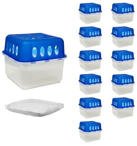 Mojawo 12 X Ultra Fresh Luftentfeuchter Feuchtigkeits-Stopper mit Nachfüll-Beutel Granulat, Blau-Weiß