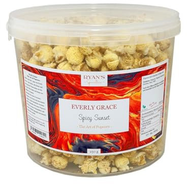 Everly Grace Popcorn – Spicy Sunset, 250 g – Popcorn bucket with BBQ seasoning and a chili kick from our manufactory in Augsburg, Germany