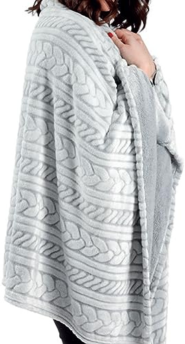 BIANCHERIAWEB Poncho Sweatshirt Plaid Decke Retro Lammfell Sherpa Winter Warm Dis. Pullover Poncho Grau