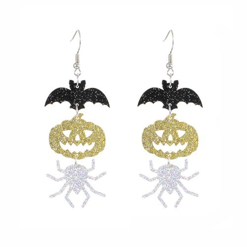 Wedity Halloween Flügel Ohrringe Lustige Kürbis Fledermaus Spinne Mond Ohrringe Gothic Schädel Skelett Tropfen Ohrringe Schmuck für Frauen Mädchen (Kürbis aus Gold)