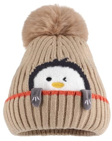 MASOCIO Wintermütze Baby Mütze Junge Mädchen Winter Herbst Warme Kinder Babymütze mit Bommel Kindermützen Strickmütze 2 Fleece Beanie Hat 1-3 Jahr Khaki