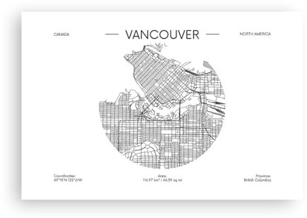 Poster ohne Rahmen Karte Vancouver Kanada Deko 91x61cm Wandposter Art Prints Wandbilder Dekoration Wohnzimmer Schlafzimmer Küche Wanddeko Bild Wand Kunstdruck Modern Wall Art Decor P2XAA91x61-5442