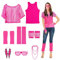 songyea 80er 90er Jahre Outfit Damen, Neon Kleidung Damen, Netzshirt, Tank top, Netzhandschuhe, Beinwärmer, Ohrring, Halskette, Brille, 80er Jahre Accessoires für Karneval Party (Rosa,L)