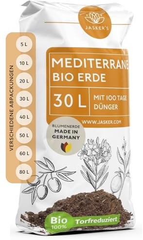 Bio Mediterrane Erde & Kübelpflanzenerde mediterran 30 L - Mediterrane Pflanzenerde mit 40% weniger Torf - Mediterane Pflanzerde mit Dünger - Als Lavendel Erde, Plumeria Erde & Oleander Erde