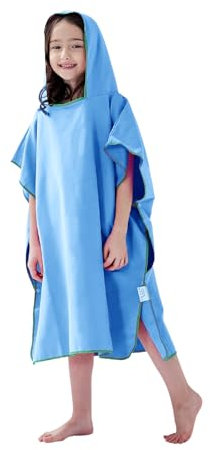 jooeer Handtuch Poncho Kinder Mikrofaser Badeponcho Strand Surf Poncho mit Kapuze für Schwimm Camping Baden, Blau