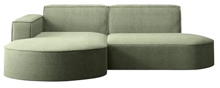 Kaiser Möbel, Ecksofa, Schlafsofa, Sofa Modena Studio Parma, Modern Design Couch, Polsterecke, Freistehend Sofa Wohnzimmer -Stoff Dicker Cord Poso Hellgrün Links